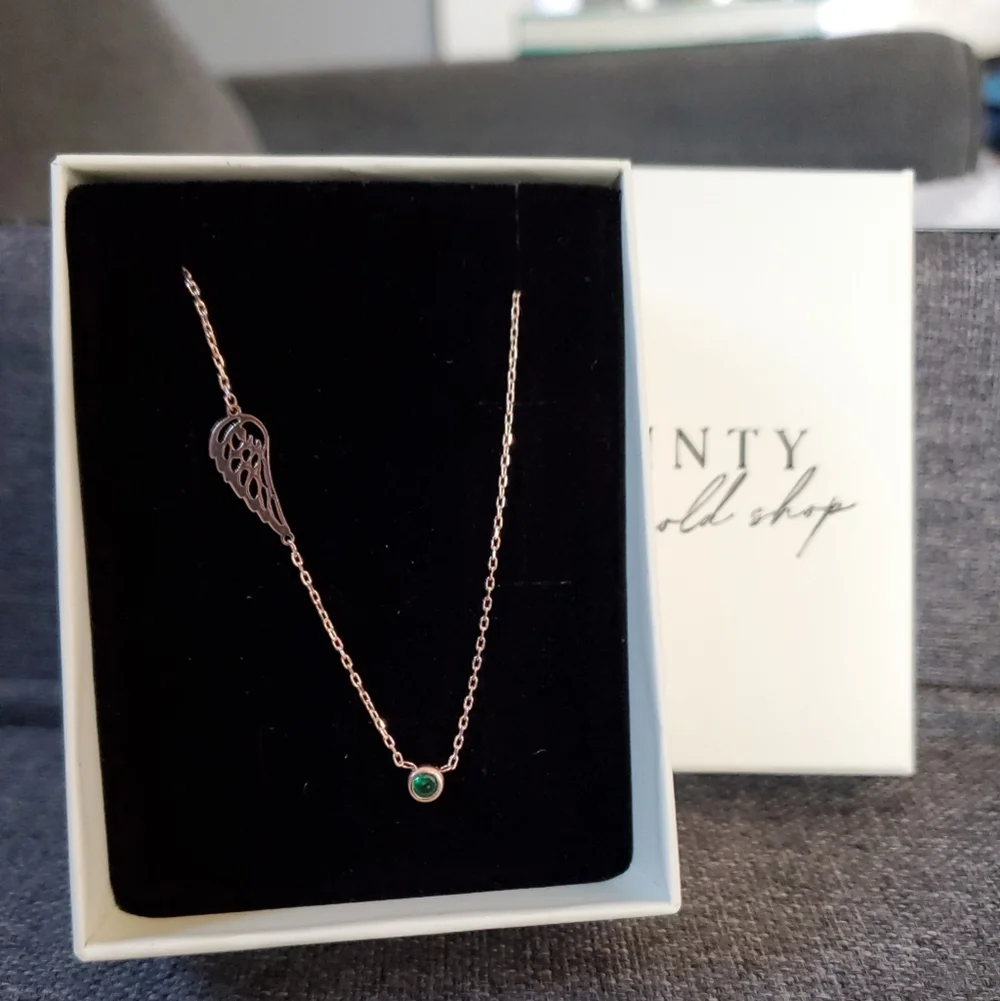 Memorial Necklace - Birthstone Angel Wing Necklace